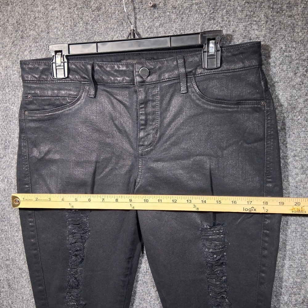 Guess Sexy Curve Skinny Jeans Black Coated Distressed Shredded Mid Rise 33x28 - Picture 9 of 14
